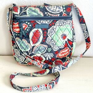 Vera Bradley Hipster Gray & Mint Green Cotton Quilted Crossbody Purse Bag